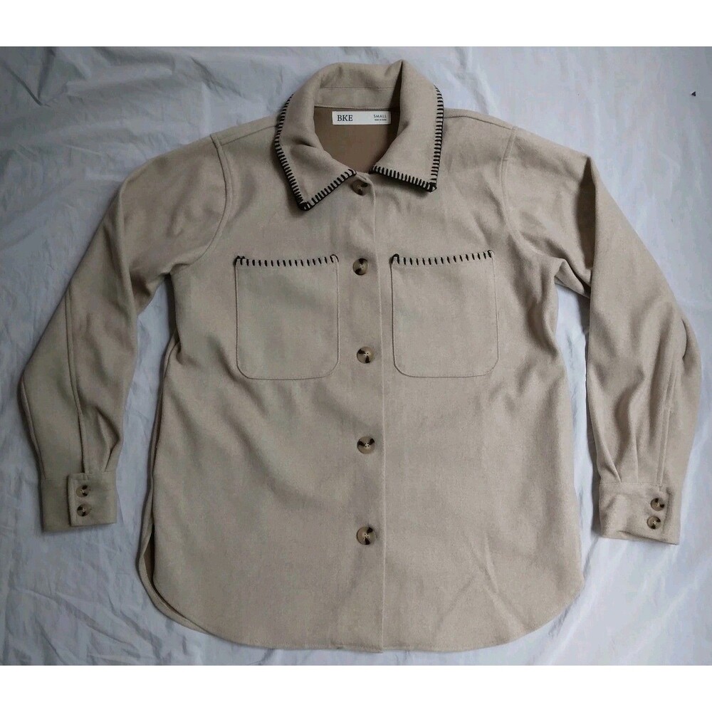 BKE Shirt Shacket Tan Black Stitching Western Casual Preppy Men's Small